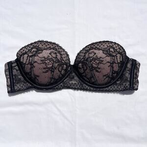 Victoria’s Secret Multiway Strapless Push Up Bra 32A Black Lace Underwire